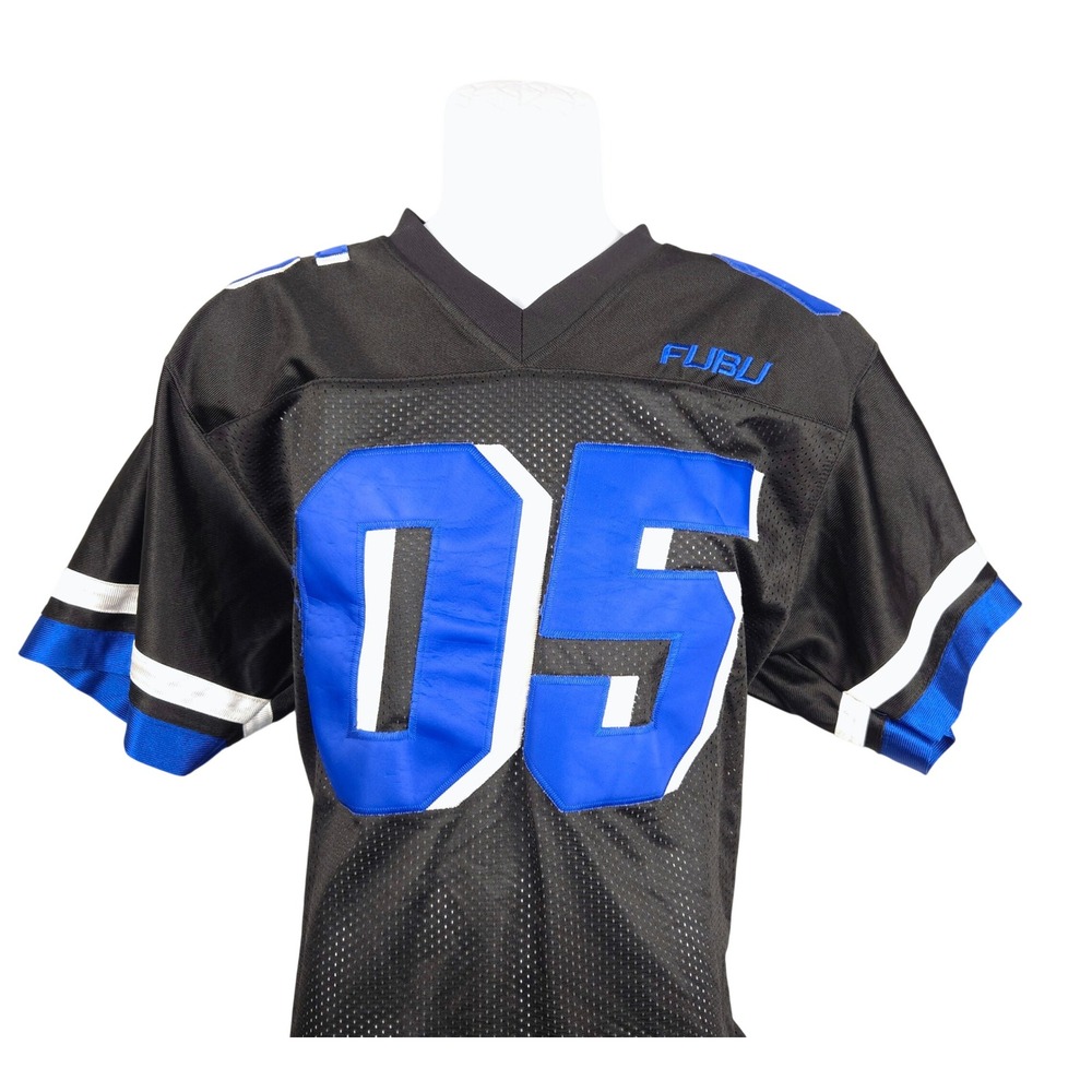 FUBU Sport Classic Football Jersey Mens Medium Black Blue 05 Vintage Mesh 90s